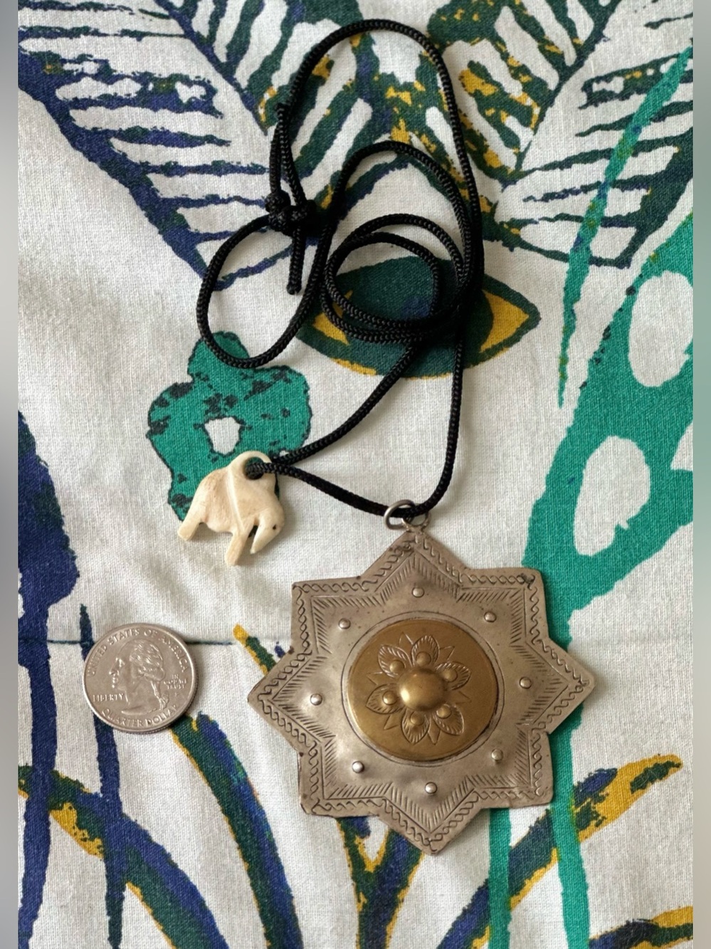 Traditional VTG Mixed-Metal Eight-Point Star Pendant & Elephant Charm